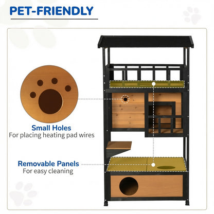 Outdoor Condo Playhouse, Solid Wood Shelter For Outdoor Cats, Easy To Assemble