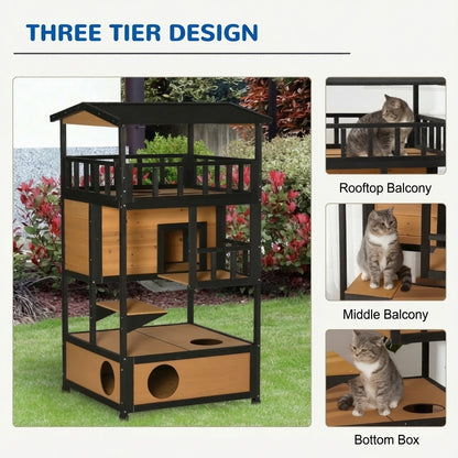 Outdoor Condo Playhouse, Solid Wood Shelter For Outdoor Cats, Easy To Assemble